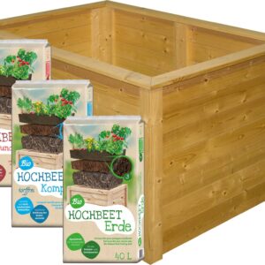 Hochbeet-Füllung Set, 3x60L Grundfüllung, 4x40L Kompost, 5x40L Erde, 1x Buchenholz + Innenfolie