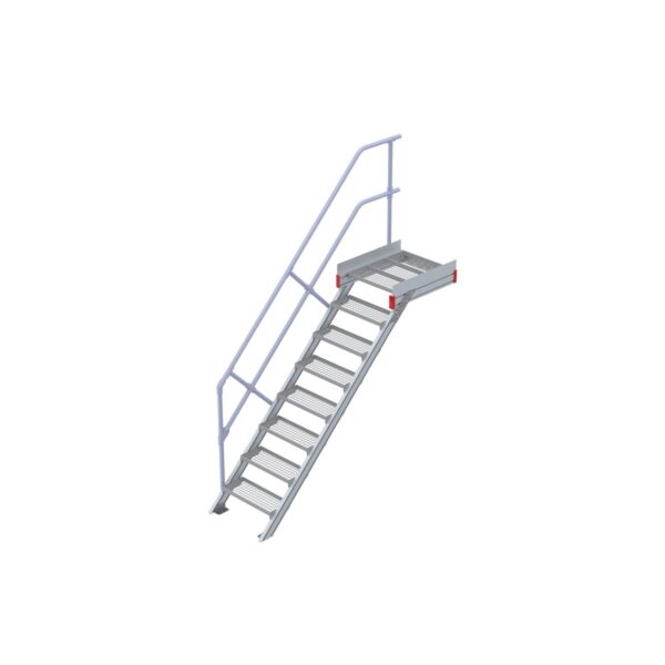 Euroline Podesttreppe 45 Grad, 600 mm Stufenbreite 1 Treppen-/Podestgeländer, Stufenausführung Stahl - Gitterrost 8 Stufen
