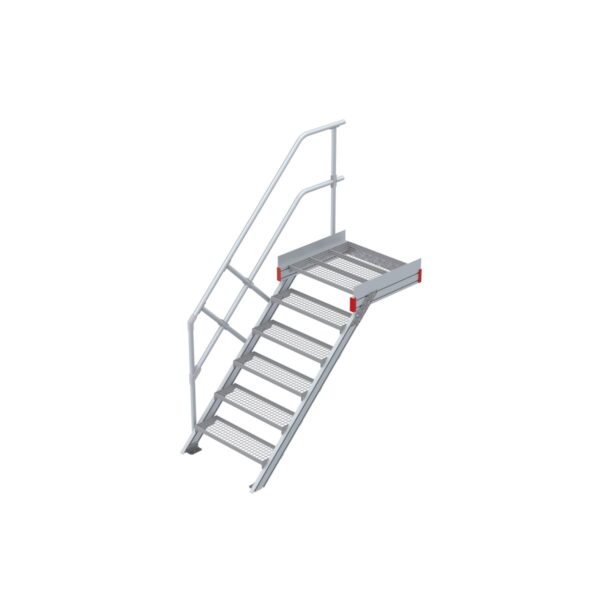 Euroline Podesttreppe 45 Grad, 800 mm Stufenbreite 1 Treppen-/Podestgeländer, Stufenausführung Stahl - Gitterrost 6 Stufen