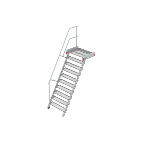 Euroline Podesttreppe 60 Grad, 1000 mm Stufenbreite 1 Treppen-/Podestgeländer, Stufenausführung Stahl - Gitterrost  10 Stufen