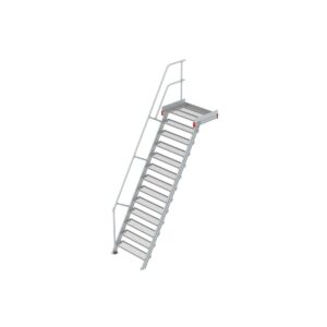 Euroline Podesttreppe 60 Grad, 1000 mm Stufenbreite 1 Treppen-/Podestgeländer, Stufenausführung Stahl - Gitterrost  13 Stufen