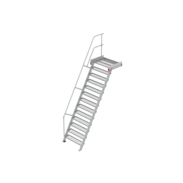 Euroline Podesttreppe 60 Grad, 1000 mm Stufenbreite 1 Treppen-/Podestgeländer, Stufenausführung Stahl - Gitterrost  13 Stufen