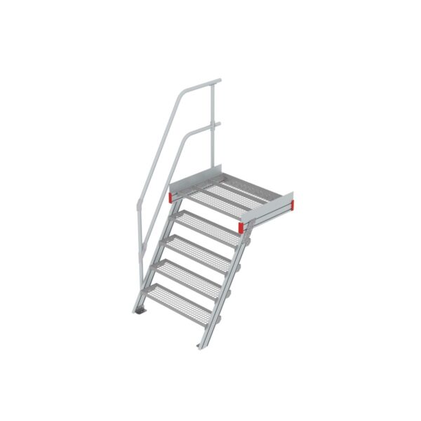 Euroline Podesttreppe 60 Grad, 1000 mm Stufenbreite 1 Treppen-/Podestgeländer, Stufenausführung Stahl - Gitterrost  5 Stufen