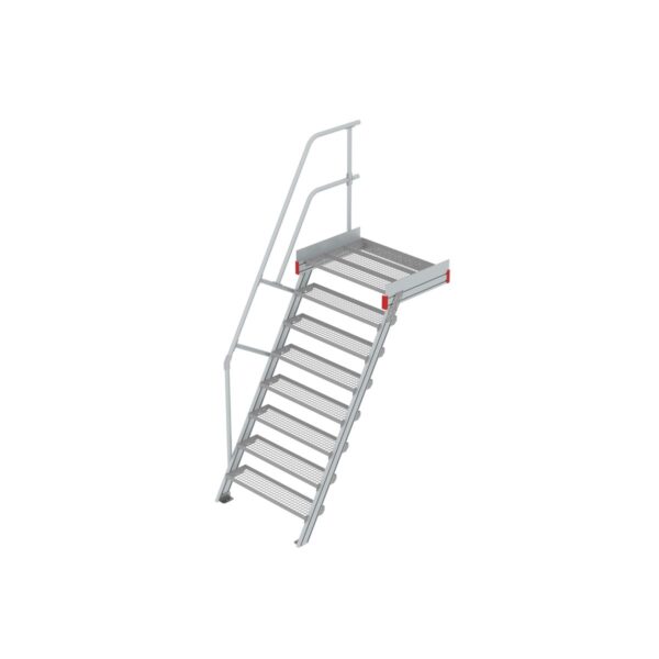 Euroline Podesttreppe 60 Grad, 1000 mm Stufenbreite 1 Treppen-/Podestgeländer, Stufenausführung Stahl - Gitterrost  8 Stufen