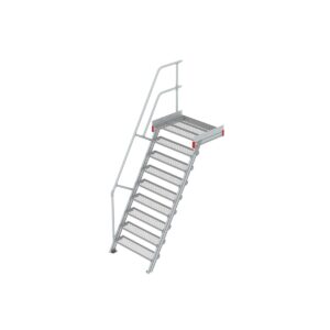 Euroline Podesttreppe 60 Grad, 1000 mm Stufenbreite 1 Treppen-/Podestgeländer, Stufenausführung Stahl - Gitterrost  9 Stufen