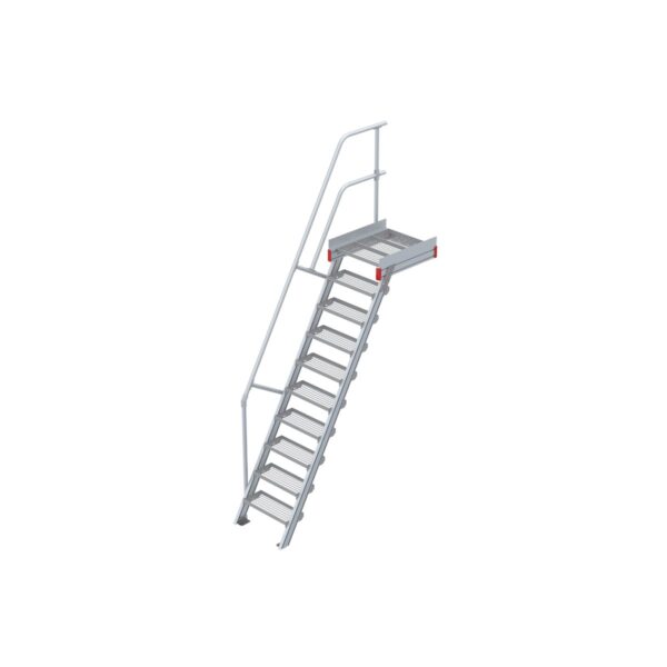 Euroline Podesttreppe 60 Grad, 600 mm Stufenbreite 1 Treppen-/Podestgeländer, Stufenausführung Stahl - Gitterrost  10 Stufen