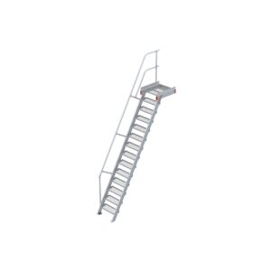 Euroline Podesttreppe 60 Grad, 600 mm Stufenbreite 1 Treppen-/Podestgeländer, Stufenausführung Stahl - Gitterrost  14 Stufen