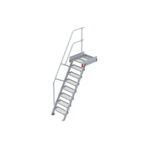Euroline Podesttreppe 60 Grad, 600 mm Stufenbreite 1 Treppen-/Podestgeländer, Stufenausführung Stahl - Gitterrost  8 Stufen