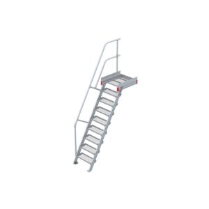 Euroline Podesttreppe 60 Grad, 600 mm Stufenbreite 1 Treppen-/Podestgeländer, Stufenausführung Stahl - Gitterrost  9 Stufen