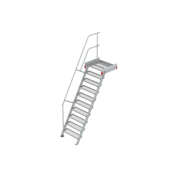 Euroline Podesttreppe 60 Grad, 800 mm Stufenbreite 1 Treppen-/Podestgeländer, Stufenausführung Stahl - Gitterrost  10 Stufen