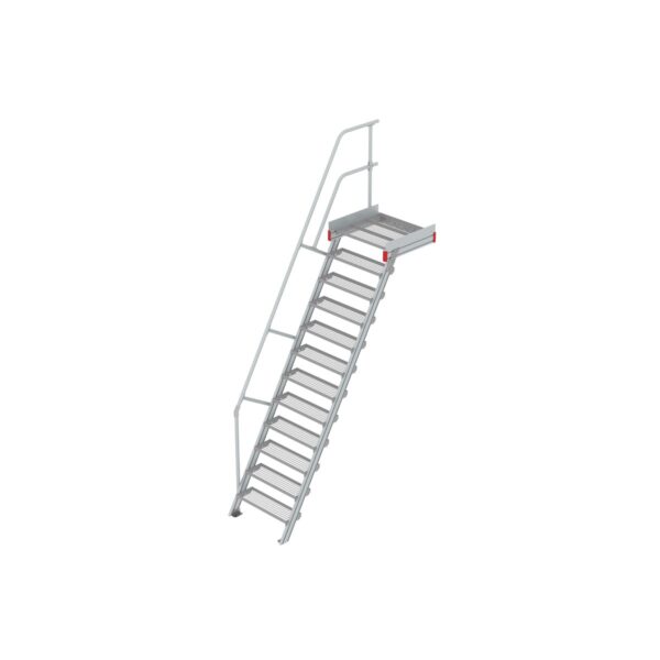 Euroline Podesttreppe 60 Grad, 800 mm Stufenbreite 1 Treppen-/Podestgeländer, Stufenausführung Stahl - Gitterrost  12 Stufen