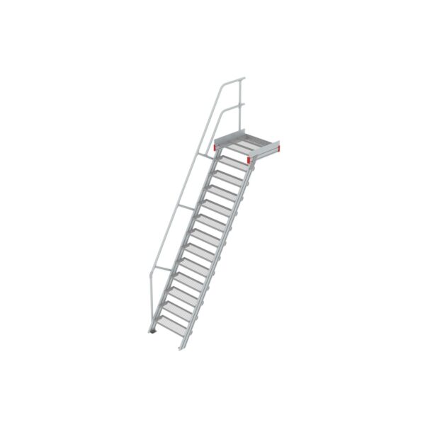 Euroline Podesttreppe 60 Grad, 800 mm Stufenbreite 1 Treppen-/Podestgeländer, Stufenausführung Stahl - Gitterrost  13 Stufen