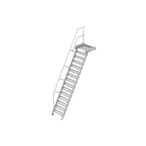 Euroline Podesttreppe 60 Grad, 800 mm Stufenbreite 1 Treppen-/Podestgeländer, Stufenausführung Stahl - Gitterrost  15 Stufen