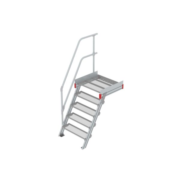 Euroline Podesttreppe 60 Grad, 800 mm Stufenbreite 1 Treppen-/Podestgeländer, Stufenausführung Stahl - Gitterrost  5 Stufen
