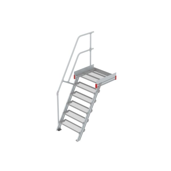 Euroline Podesttreppe 60 Grad, 800 mm Stufenbreite 1 Treppen-/Podestgeländer, Stufenausführung Stahl - Gitterrost  6 Stufen