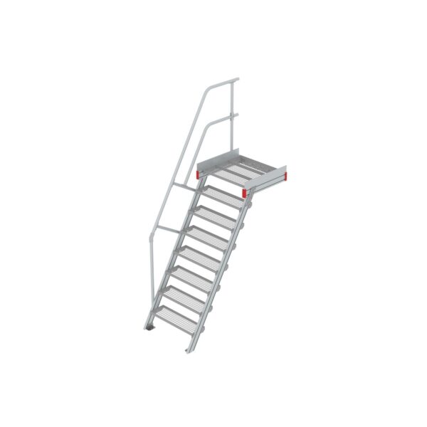 Euroline Podesttreppe 60 Grad, 800 mm Stufenbreite 1 Treppen-/Podestgeländer, Stufenausführung Stahl - Gitterrost  8 Stufen