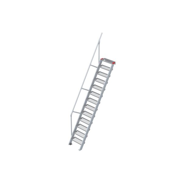 Euroline Treppe 60 Grad, 600 mm Stufenbreite, 1 Handlauf, Stufenausführung Stahl - Gitterrost 13 Stufen