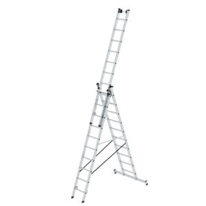 Günzburger Steigtechnik Sprossen-Mehrzweckleiter 3-teilig mit nivello®-Traverse und Wandlaufrollen 3x10 Sprossen