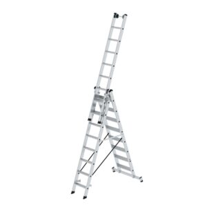 Günzburger Steigtechnik Stufen-Mehrzweckleiter 3-teilig mit nivello®-Traverse 3x8 Stufen
