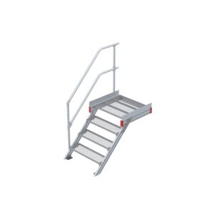 Euroline Podesttreppe 45 Grad, 800 mm Stufenbreite 1 Treppen-/Podestgeländer, Stufenausführung Stahl - Gitterrost 4 Stufen