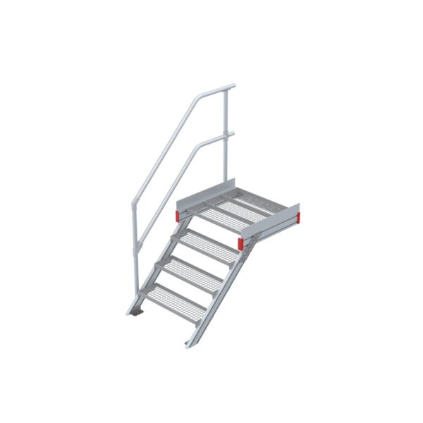 Euroline Podesttreppe 45 Grad, 800 mm Stufenbreite 1 Treppen-/Podestgeländer, Stufenausführung Stahl - Gitterrost 4 Stufen