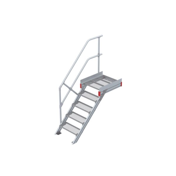 Euroline Podesttreppe 45 Grad, 600 mm Stufenbreite 1 Treppen-/Podestgeländer, Stufenausführung Stahl - Gitterrost 5 Stufen