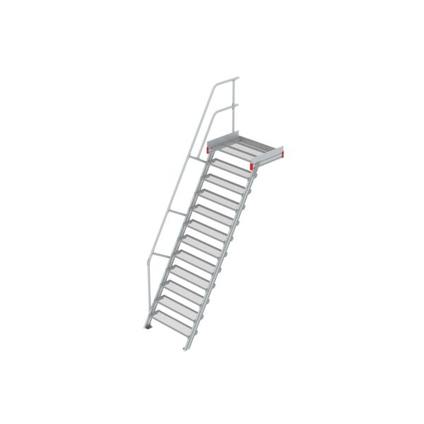 Euroline Podesttreppe 60 Grad, 1000 mm Stufenbreite 1 Treppen-/Podestgeländer, Stufenausführung Stahl - Gitterrost  12 Stufen