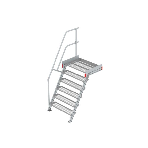 Euroline Podesttreppe 60 Grad, 1000 mm Stufenbreite 1 Treppen-/Podestgeländer, Stufenausführung Stahl - Gitterrost  6 Stufen