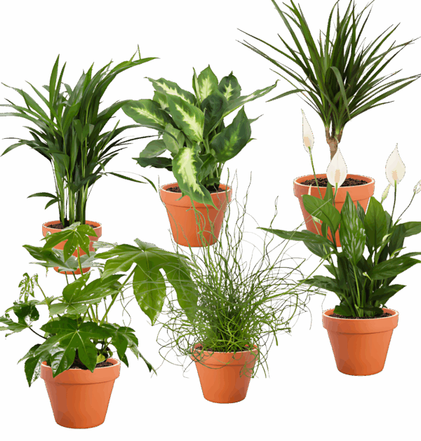 6er-Set Tropical Jungle | Fatsia | Goldfruchtpalme | Korbmarante | Einblatt | Liebeslocke | Drachenbaum | +/- 40-60cm | ø 12-15cm Topf