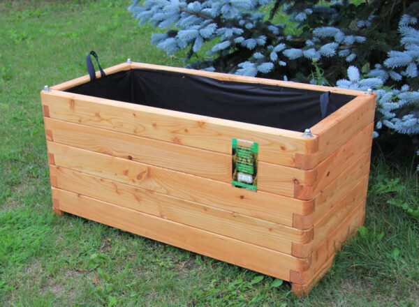 Hochbeet 100x50x50cm aus Lärche geschraubt mit Vlies, gerundeten Ecken und Griffen