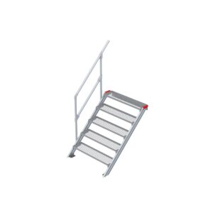 Euroline Treppe 45 Grad, 1000 mm Stufenbreite, 1 Handlauf, Stufenausführung Stahl - Gitterrost 5 Stufen