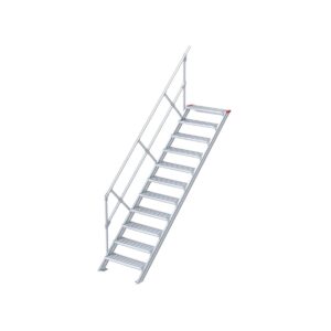 Euroline Treppe 45 Grad, 600 mm Stufenbreite, 1 Handlauf, Stufenausführung Alu – gerieft 11 Stufen