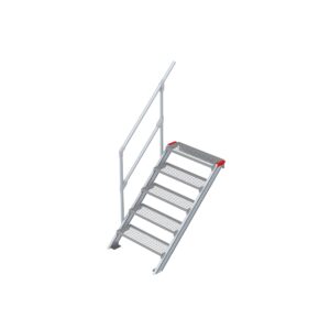 Euroline Treppe 45 Grad, 800 mm Stufenbreite, 1 Handlauf, Stufenausführung Stahl - Gitterrost 5 Stufen