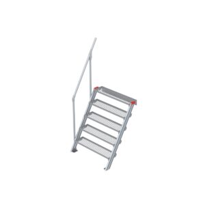 Euroline Treppe 60 Grad, 1000 mm Stufenbreite, 1 Handlauf, Stufenausführung Stahl - Gitterrost 5 Stufen