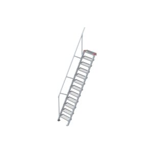 Euroline Treppe 60 Grad, 600 mm Stufenbreite, 1 Handlauf, Stufenausführung Stahl - Gitterrost 12 Stufen