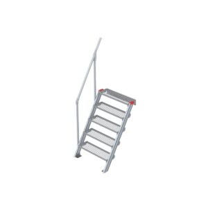 Euroline Treppe 60 Grad, 800 mm Stufenbreite, 1 Handlauf, Stufenausführung Stahl - Gitterrost 5 Stufen