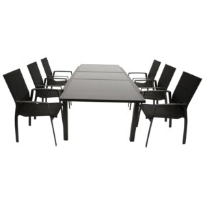 Garnitur 7-teilig, Ausziehtisch, Aluminium/Glas