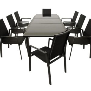 Garnitur 9-teilig, Ausziehtisch, Aluminium/Glas