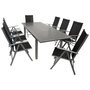 Garnitur 9-teilig, Ausziehtisch, Aluminium/Textilene