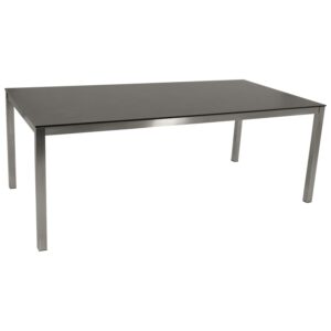 Gartentisch 200x100cm, Edelstahl poliert + Glas in Keramikoptik