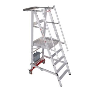 Euroline Alu-Podestleiter, fahr- und klappbar Nr. 32778, 60 kg Ballast 1x5