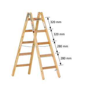 Euroline Holz-Sprossenstehleiter Nr. 12506 mit unterschiedlichem Sprossenabstand und  Eimerhaken 2x5