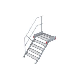 Euroline Podesttreppe 45 Grad, 1000 mm Stufenbreite 1 Treppen-/Podestgeländer, Stufenausführung Stahl - Gitterrost 5 Stufen