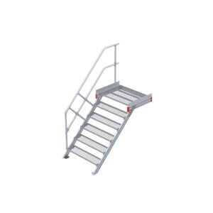 Euroline Podesttreppe 45 Grad, 1000 mm Stufenbreite 1 Treppen-/Podestgeländer, Stufenausführung Stahl - Gitterrost 6 Stufen