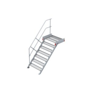 Euroline Podesttreppe 45 Grad, 1000 mm Stufenbreite 1 Treppen-/Podestgeländer, Stufenausführung Stahl - Gitterrost 7 Stufen