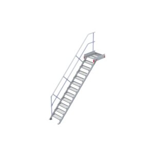 Euroline Podesttreppe 45 Grad, 600 mm Stufenbreite 1 Treppen-/Podestgeländer, Stufenausführung Stahl - Gitterrost 12 Stufen