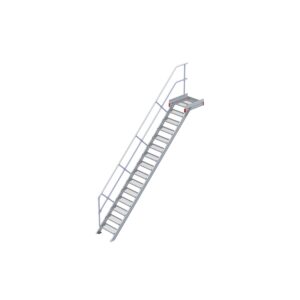 Euroline Podesttreppe 45 Grad, 600 mm Stufenbreite 1 Treppen-/Podestgeländer, Stufenausführung Stahl - Gitterrost 15 Stufen