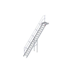 Euroline Podesttreppe 45 Grad, 600 mm Stufenbreite 1 Treppen-/Podestgeländer, Stufenausführung Stahl - Gitterrost 18 Stufen