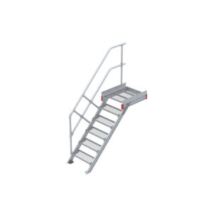 Euroline Podesttreppe 45 Grad, 600 mm Stufenbreite 1 Treppen-/Podestgeländer, Stufenausführung Stahl - Gitterrost 6 Stufen