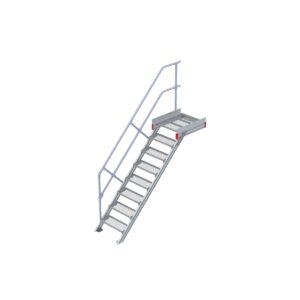 Euroline Podesttreppe 45 Grad, 600 mm Stufenbreite 1 Treppen-/Podestgeländer, Stufenausführung Stahl - Gitterrost 8 Stufen